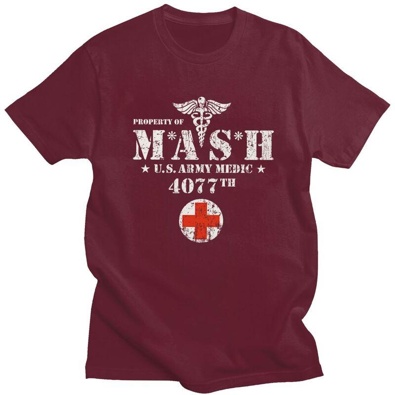 Custom Vintage Mash Tv Show Tshirts for Men Short Sleeves Casual T Shirt Cool Tshirts Loose Fit 100 Cotton Tees Gift