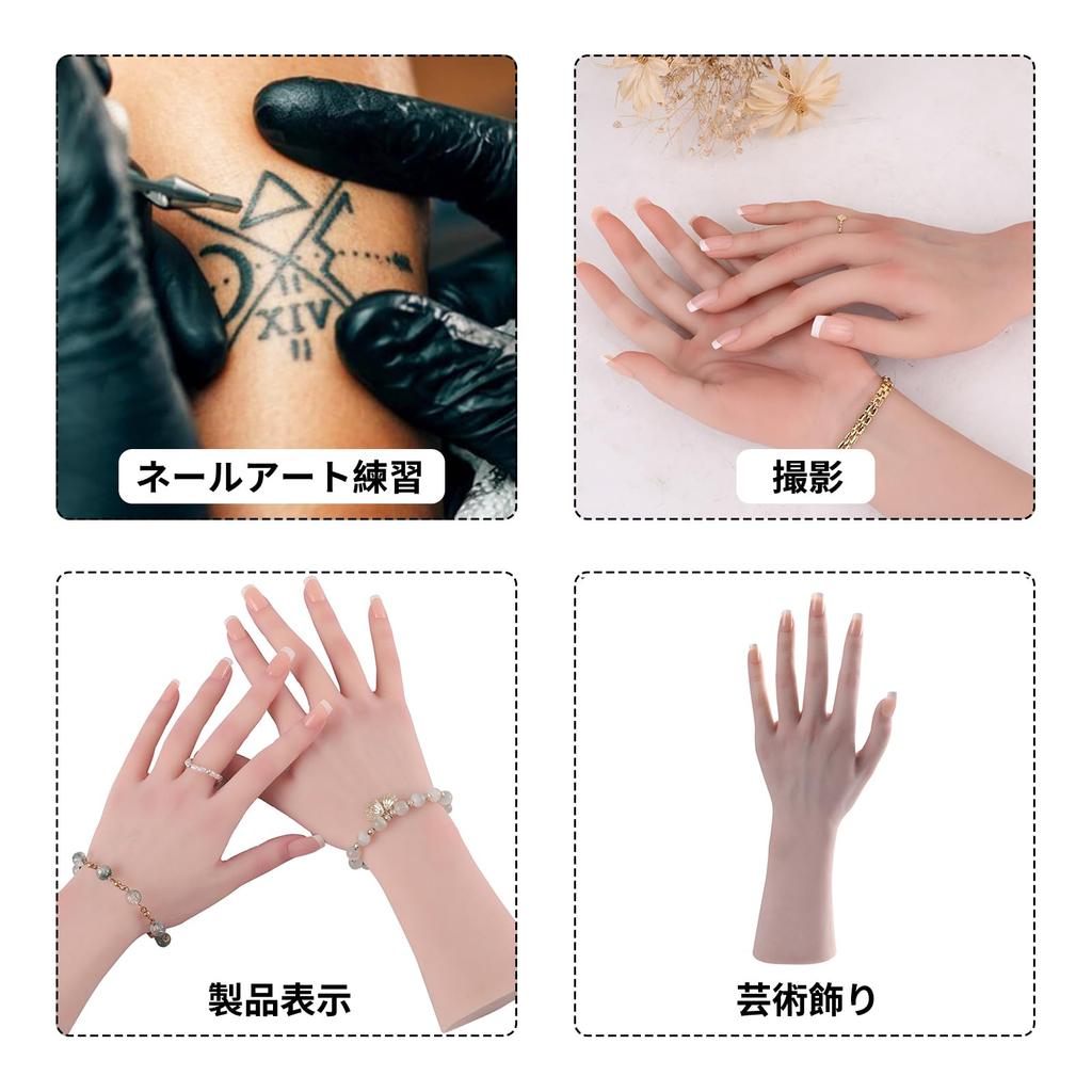 MOTLEYBEAN Silicone Hand Model with Skeleton, Articulated Hand with Palm Print and Veins, Ideal for Drawing, Painting, Jewelry Display, and More Reali