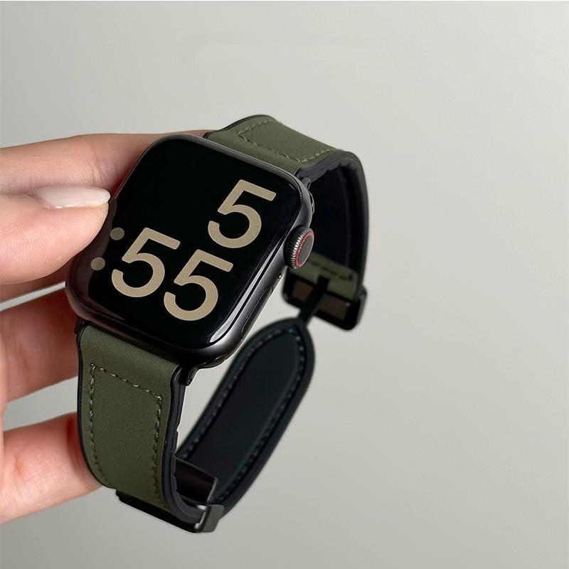 Leather+Silicone Strap For Apple Watch Band Ultra 49mm 44mm 45mm 41mm 46mm 40mm 42mm Magnetic Bracelet iwatch Series 2028