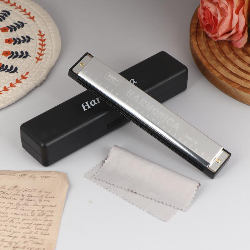 

{Summer2} {Summer2} Harmonica Key Of C 24 Hole Diatonic Harmonica C With Case For Beginner Students Kids Gift BLUES With Case серебряный