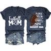 Summer new Vneck Tshirt Football Mom print loose casual shortsleeved top ladies all fashion pullover