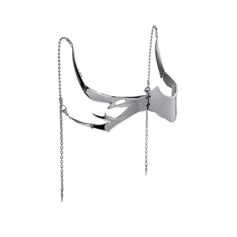 Luxuriöse Punk-Maske, flüssig, unregelmäßig, silberfarben, hohle Legierung, Gesichtskette, Accessoires für Damen und Herren, Partyschmuck