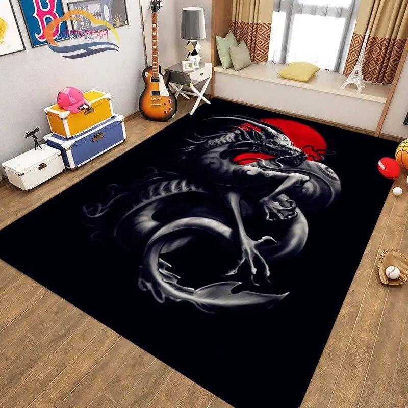 Kinesisk Drage Teppe 3D Trykk Dyr Tegneserie Mytisk drage Områdeteppe Stue Lekematte Gang Entrédør Dekor