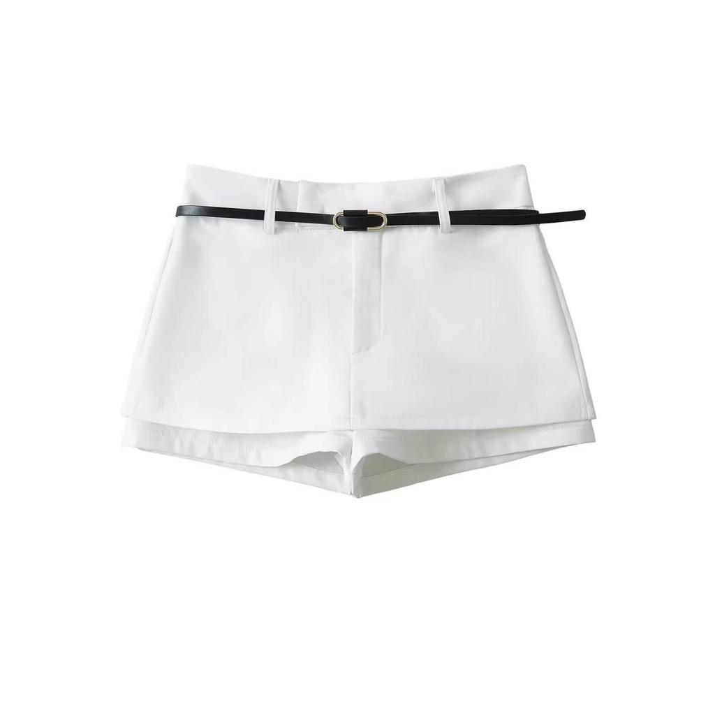 Plus Size European-Style High Waist A-Line Skort with Belt for Women