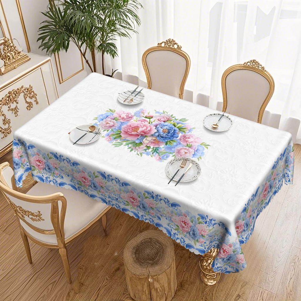 Pink Love Flower Bird Bicycle Round Tablecloth, Romantic Home Table Cloth, Restaurant Decoration