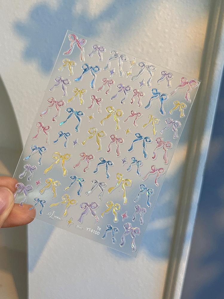 Shell Light Macaron Star Bow Nail Stickers Dopamine Embossed Heart Nail Decals