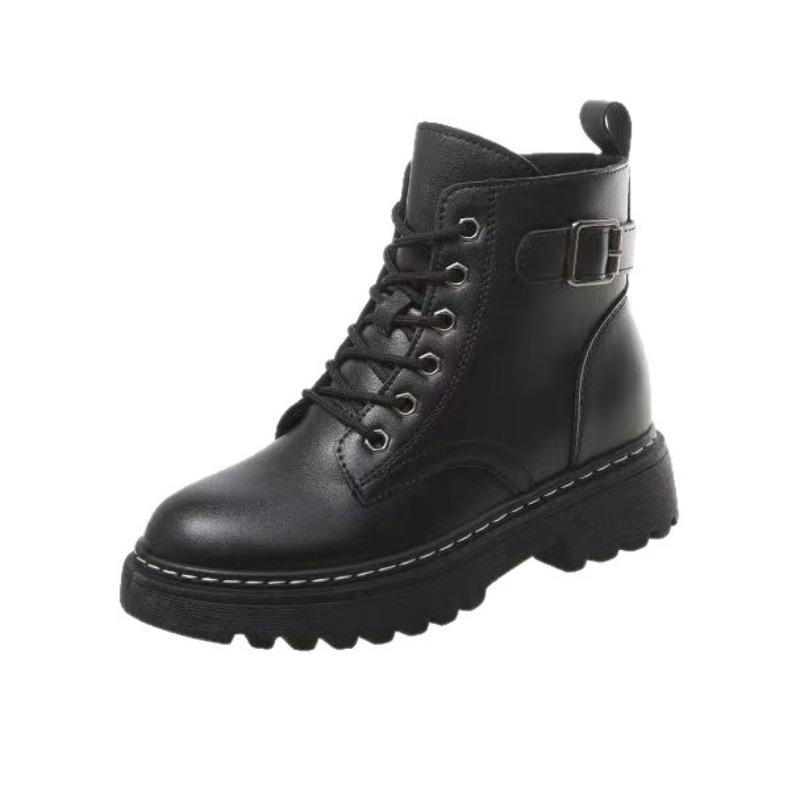 Black Women's New Autumn and Winter Velvet Small Boots with Middle Heel Square and Retro Martin Boots Are Comfortable.