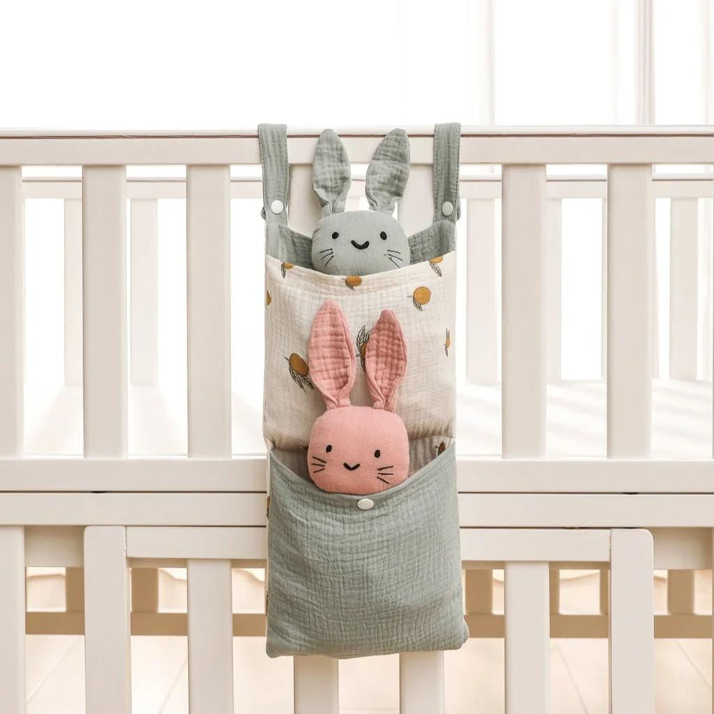 Newborn Muslin Bed Hanging Storage Bags Multi-Functional Crib Stroller Organizer Diapers Portable Bedside Hanging Bag