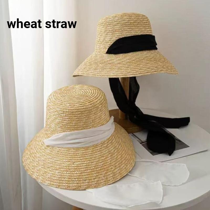 Summer New French Style Women Lace-Up Wheat Straw Sun Hats Fashion Panama Straw Hat Vacation Wide Brim Sun Protection Beach Hats