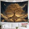2D Flat, 1pc 2D Flat Tapestry Under the Stars and Moon, a Divine Tree Glows Brilliantly, Its Reflection Shimmering on the Tranquil Lake., 2D Flat