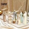 Indoor Holiday Home Decorations 8 Pcs Resin Nativity Figurines Set, Christian Scene Figures, Jesus Birth Religious Christmas Tabletop Miniature