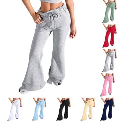 Ladies Fashion Loose Draw String Waist Solid Color Cargo Pants Leisure Flares