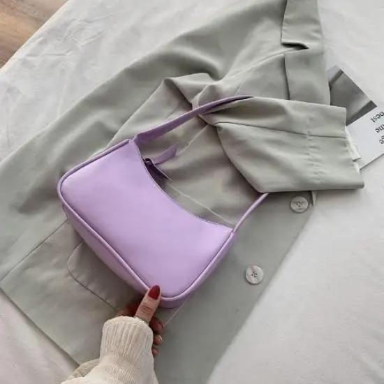Weiche PU Leder Frauen Lila Unterarm Tasche Retro Einfarbig Damen Handtaschen Mode-Design Mädchen Kleine Schulter Taschen