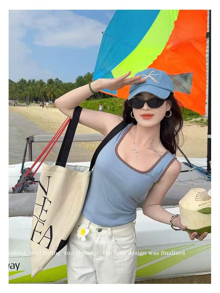 Trendy Square Neck Color Block Camisole with Chest Pads - Summer Hot Item for Inner & Outer Wear