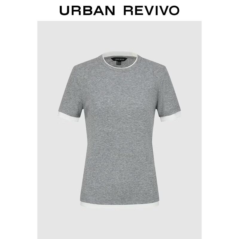 

UR 2026 Women s Elegant Color Block Faux Two-Piece Round Neck T-Shirt S