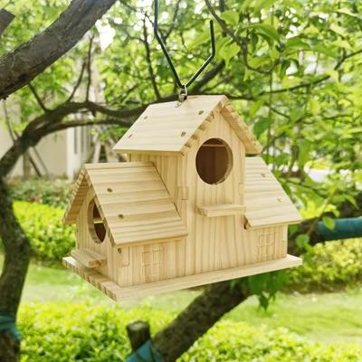 Wooden Bird Nest Outdoor Parrot House Weatherproof Bird Feeder Countryside Designed Garden Ornament Breeding Box Quail Cage Toy