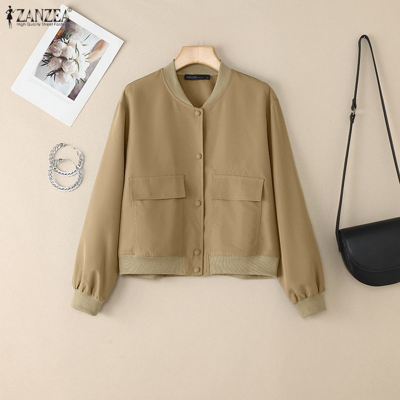 ZANZEA Women Casual Round Neck Solid Color Long Sleeve Blouse