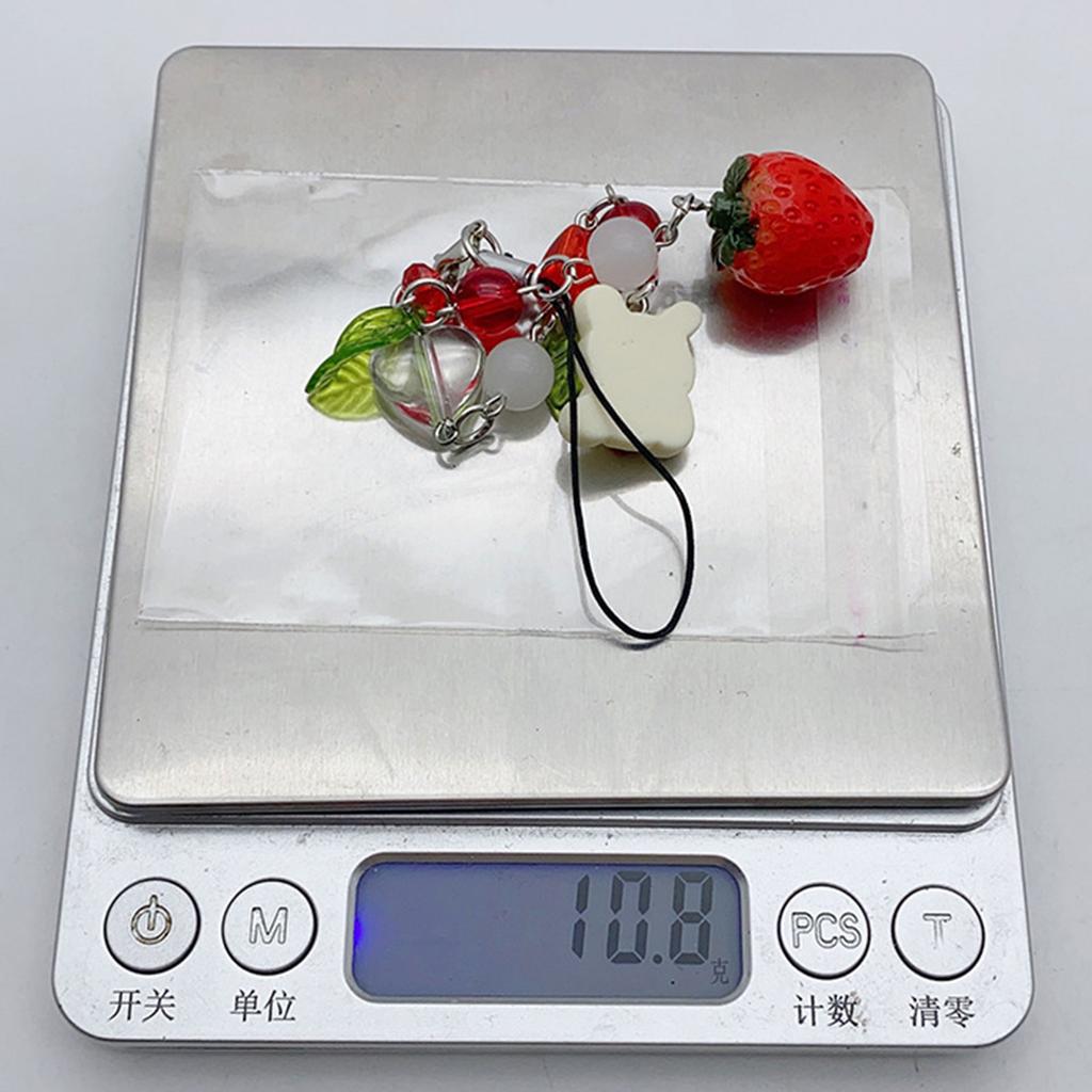 Cute Rabbit Strawberry Phone Charm Colorful Beaded Keychain Stylish Resin and Alloy Keyring Jewelry for Women and Girls