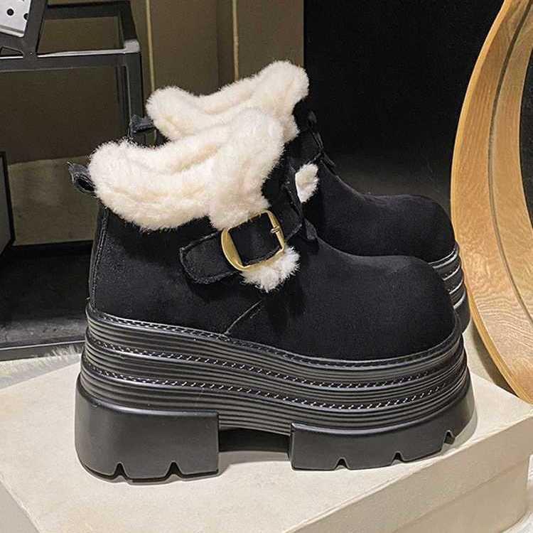Premium fluffy plush warm cotton shoes winter new heightened thick-soled muffin short boots snow boots