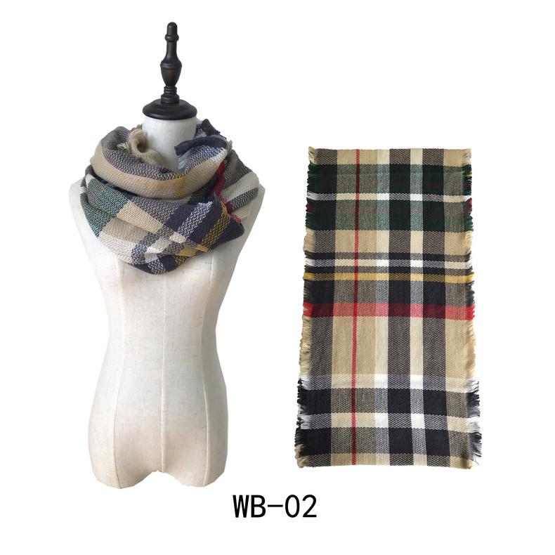 Wind autumn and winter women's warm colorful grid imitation cashmere double-sided fringed grid scarf