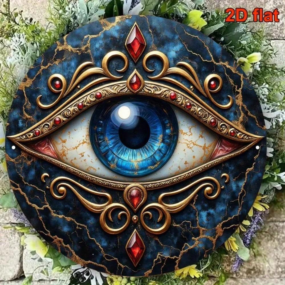 Gold Navy Evil Eye Hamsa Metal Wall Art Handcrafted Aluminum Sign Home Office Meditation Decor