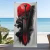 Red Moon Background - Wolf and Sword Polyester Microfiber Beach Towel Is Highly Absorbent, Suitable Swimming and Beach Outings