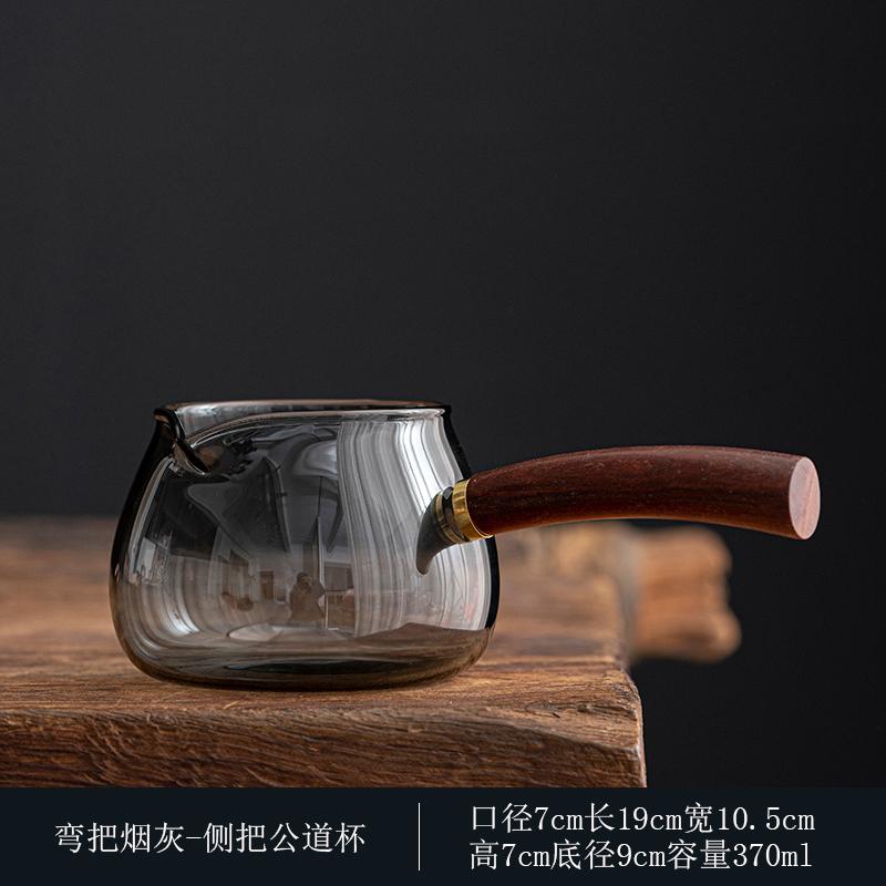 

Grey heat-resistant glass wood handle fair cup Japanese side handle high temperature resistant tea separator tea set accessories
