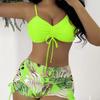 European and American Swimwear Boxers Split Swimsuit Printed Tube Top Sling High Waist Conservative Swimsuit Strap Drawstring