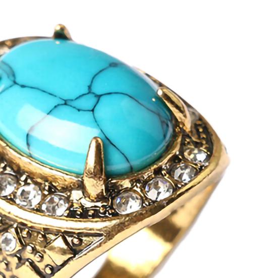 Unisex Turquoise Inlaid Ring Men Women Rhinestone Retro Ring Jewelry for Party