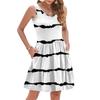 Women's Summer Fashion Casual V-neck Pleated Patchwork Striped Print Sleeveless Pocket Vest Dress