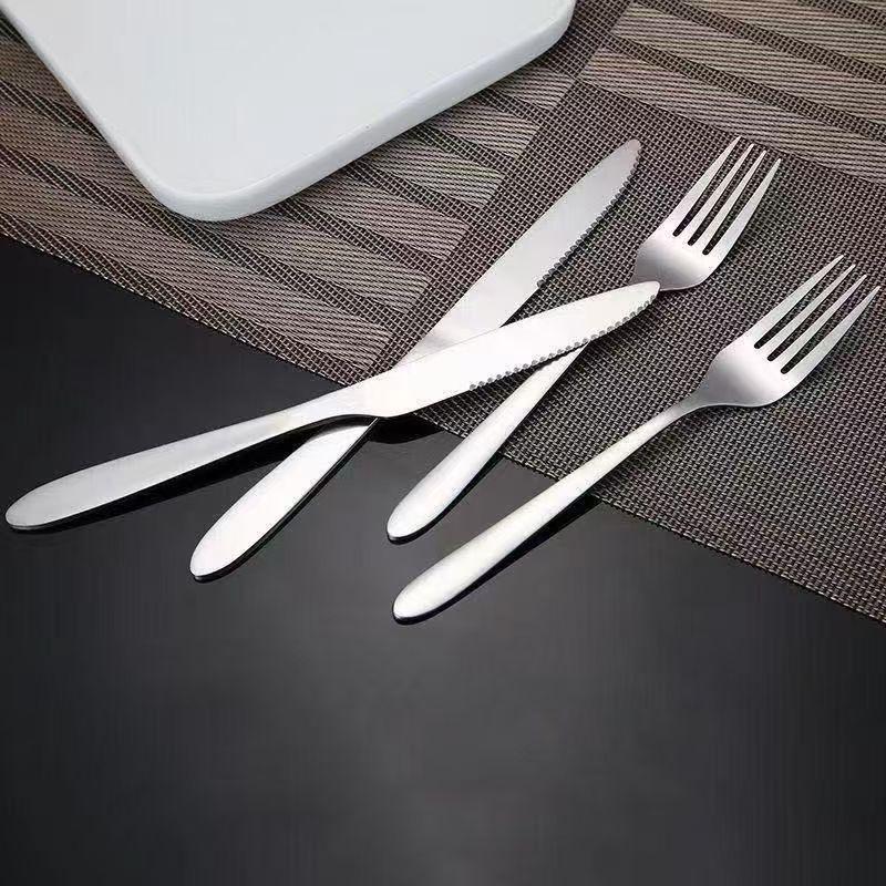 European Style Stainless Steel Steak Knife, Fork & Spoon Set - 3-Piece Western-Style Cutlery for Home