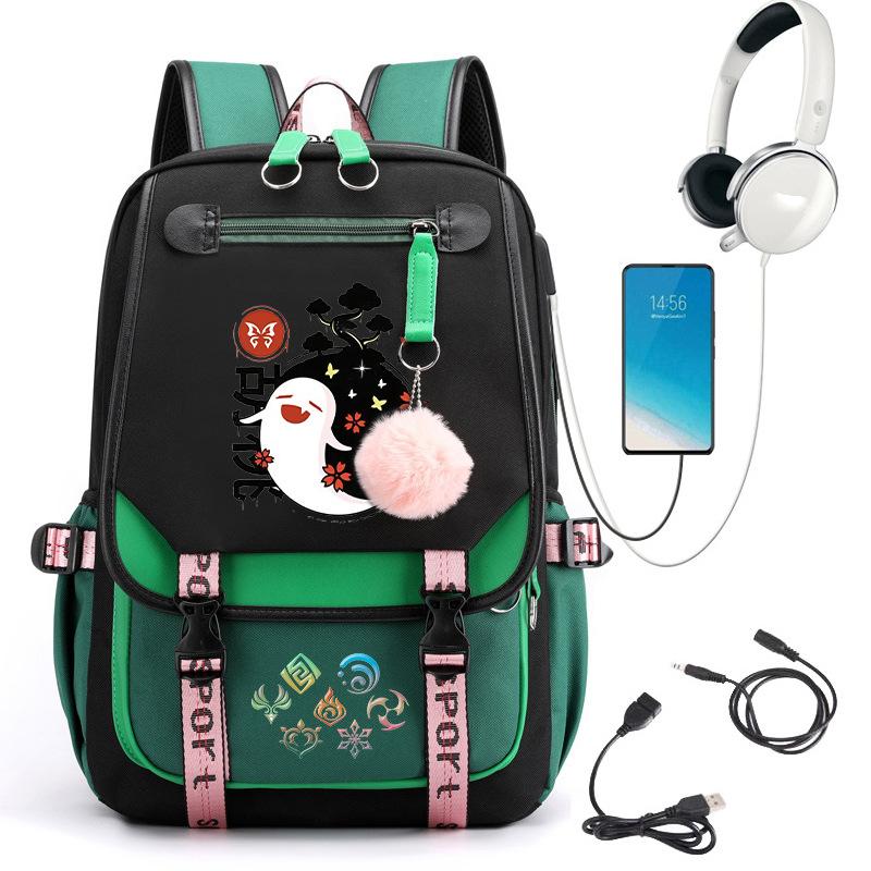 Spiel Yuanshen Impact Mädchen Schultasche Jugend Harajuku Laptop Rucksack Schwarzer Rucksack Hu Tao Rucksack
