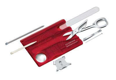 Swiss Card Nail Care Lixa de unha vermelha translúcida Esmalte de unha Lima de unha de vidro Equipada com tesoura 13 funções Prevenção de desastres Primeiro