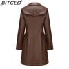 BITCED Long-Length Leather Coat Spring/Autumn Long-Sleeved Leather Trench Coat Stylish British-Style Outerwear Polo Neck Single-Breasted