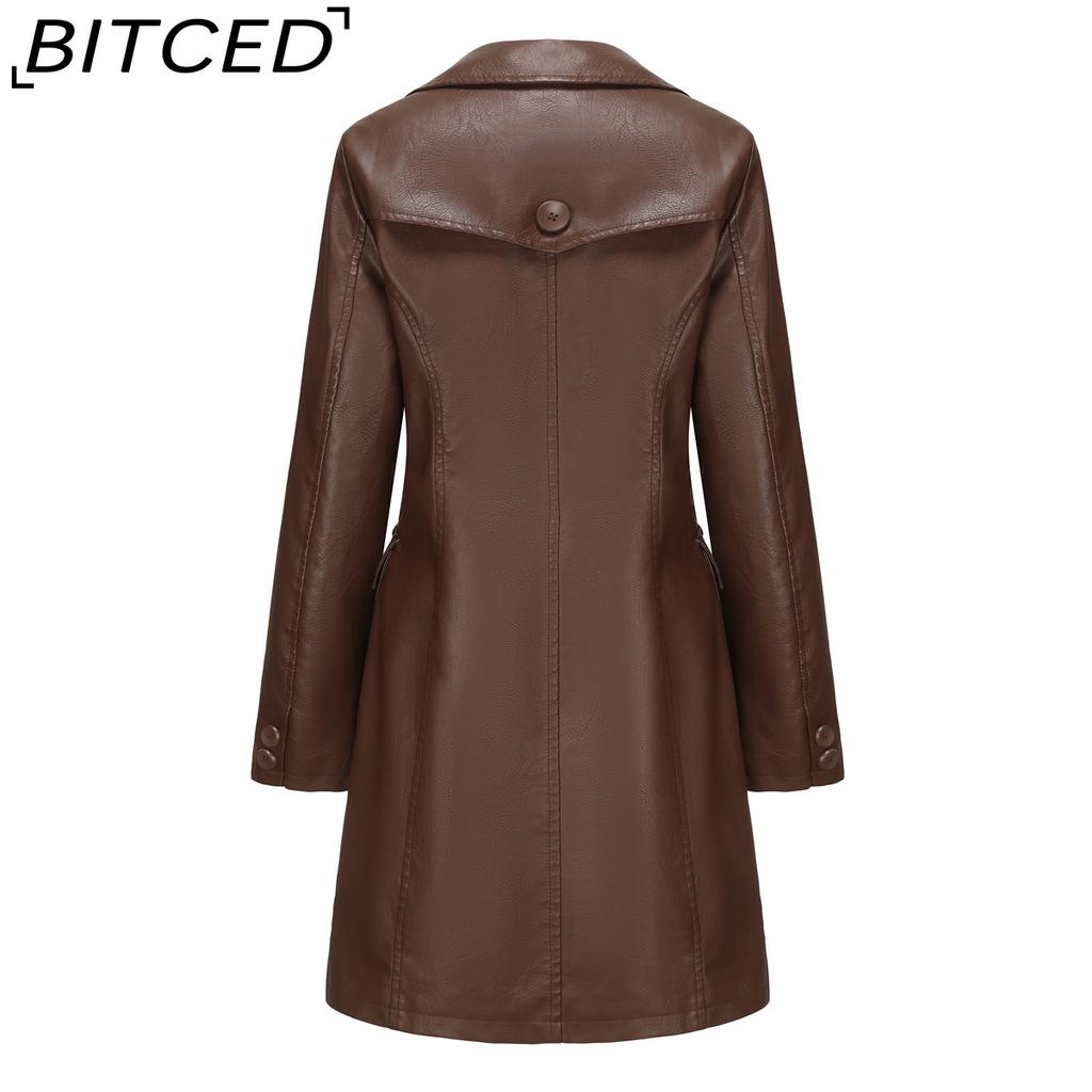 BITCED Long-Length Leather Coat Spring/Autumn Long-Sleeved Leather Trench Coat Stylish British-Style Outerwear Polo Neck Single-Breasted