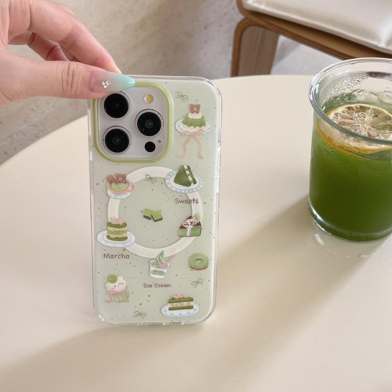 Green Splash Ink Matcha Cake Magnetic Suction Bracket for iphone11Promax Apple 11 Mobile Phone Case 11 Double Layer 11