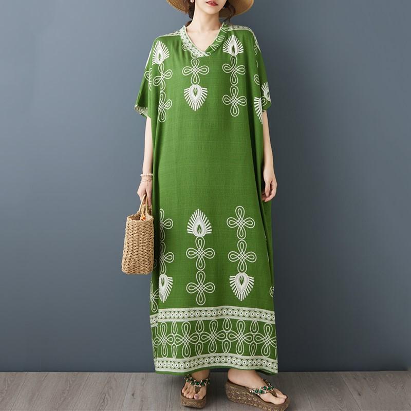 Short Sleeve Plus Size Cotton Vintage Floral New In Dresses for Women Casual Loose Long Summer Dress