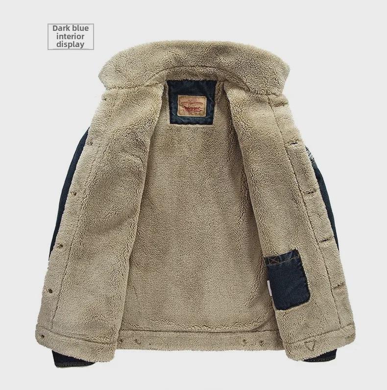 Erkek Günlük Kot Ceket: Pamuklu Dolgulu, Büyük Boy, Artı Kadife, Çok Cepli, Kuzu Derisi Stili