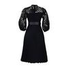Women's 45720 Sleeve Lace Crochet Midi Dress Hollow Out Eyelet Pleated Swing Dress Fall Casual