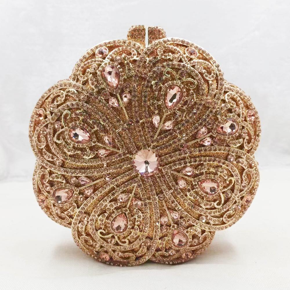 Strass a Fiore Rotondi 6 Colori Borse a Pochette Dorate/Champagne da Donna Borsa da Matrimonio Portamonete da Sera in Cristallo Pochette Metalliche Minaudiere