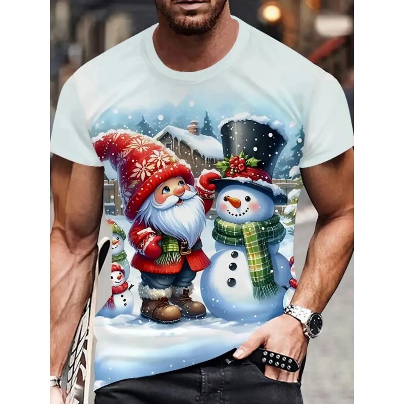 Magliette di Natale Divertenti Maglietta Grafica Babbo Natale Moda da Festa Girocollo Top a Maniche Corte da Uomo Abbigliamento da Uomo Casual Oversize