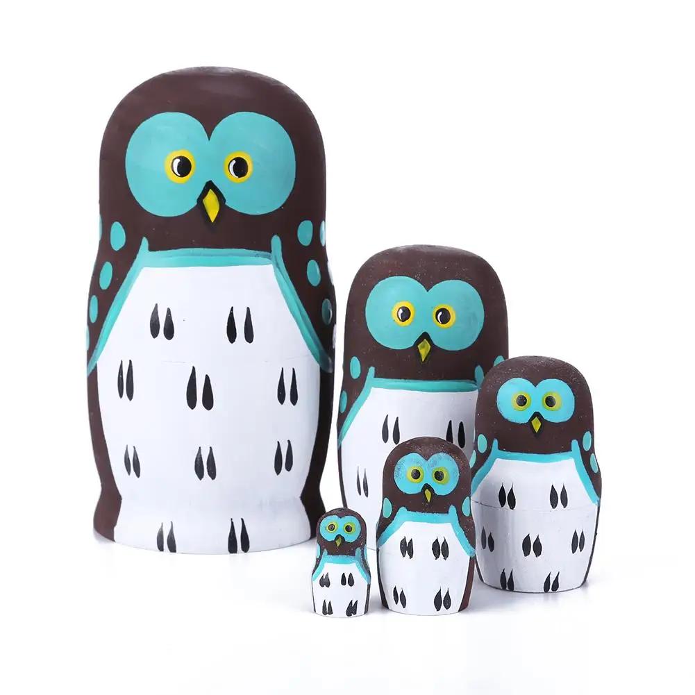 1 Set Wood Russian Nesting Dolls Matryoshka Dolls Babushka Hand Paint Bear Poupee Russe for Kids Gifts Crafted Doll Home Decor