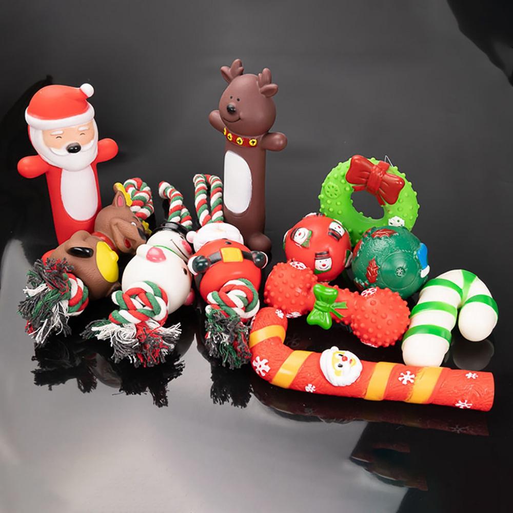 Funny Pet Dog Toys Set Latex Dog Chew Toy Squeaky  Dog Toys for Small Medium Dogs Interactive Puppy Christmas Socks Toy Set
