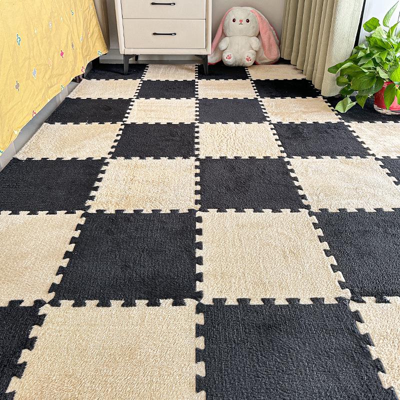 Washable Plush Patchwork Carpet: Cuttable Foam Floor Mat for Bedroom, Bedside, or Bay Window