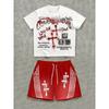 2026 New Spring American Hip-hop Style Men's Round-neck Top And Casual Shorts, Street Fashion Trend Men's Short-sleeved 2pcs Set