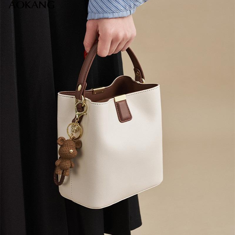 Trend imitation woven bag casual versatile portable bucket bag retro large capacity shoulder messenger bag