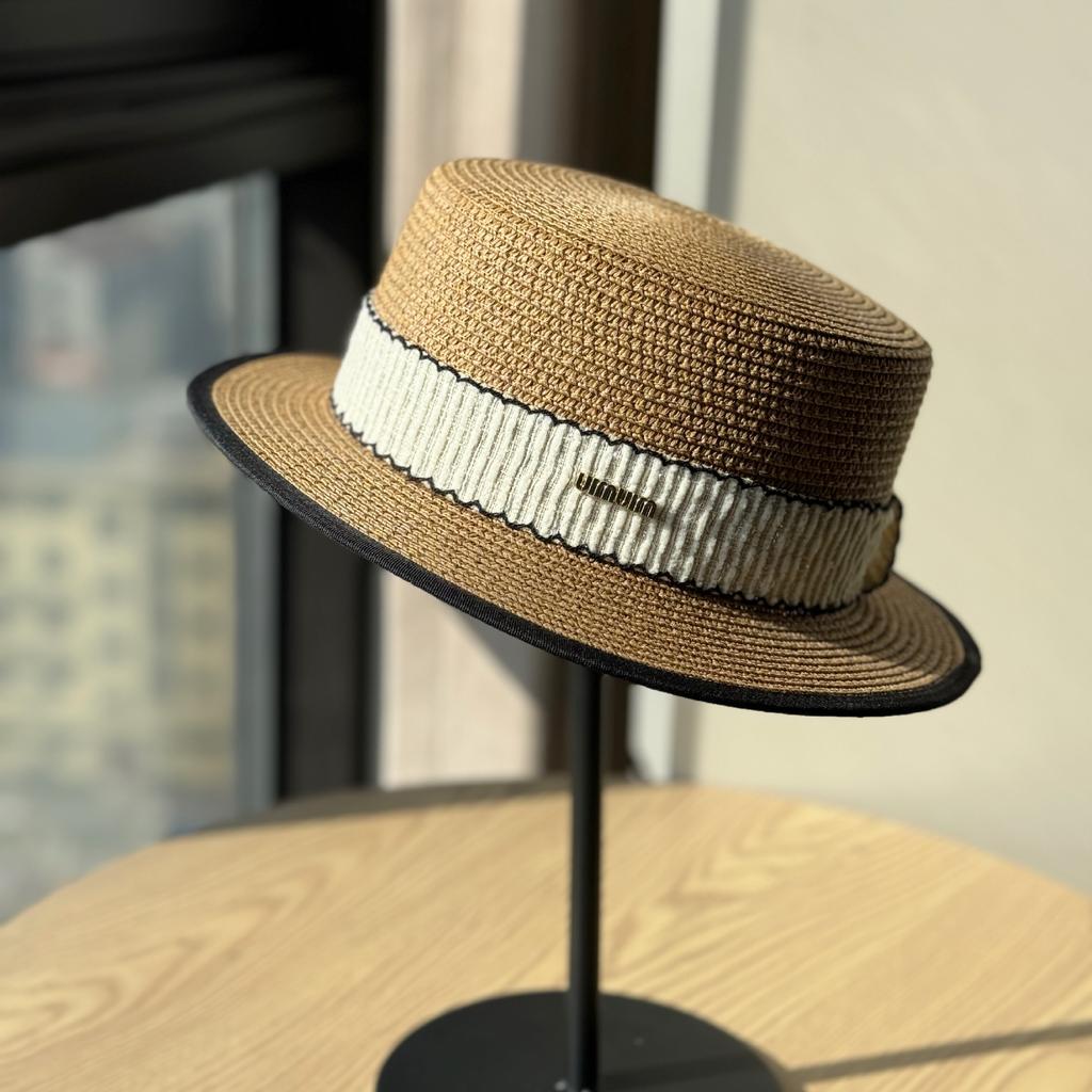 Holiday Straw Hat Women's New Casual Webbing Flat Top Hat Versatile Sunscreen Visor