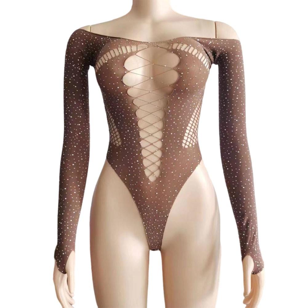 Rhinestone Fishnets Sexy Lingerie Bodysuit Club Party Outfit Daily Use Clothing