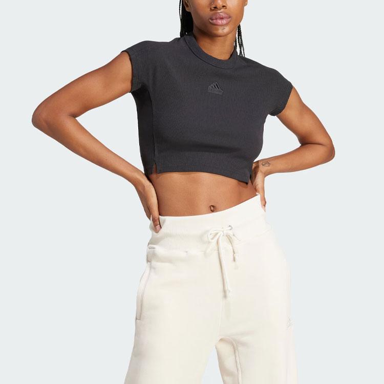 adidas Lounge Ribbed Crop Tee With Logo Women Tops Black IT2547