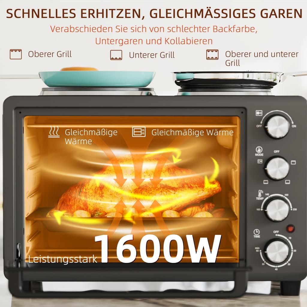 28 L Toaster Oven, Compact Oven for Cooking and Grilling, Electric Oven with Baking Tray, Grill Rack, 2600W, Black